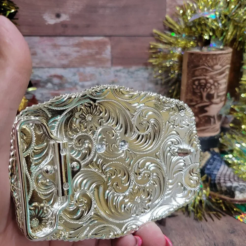 Centenario Cowboy Belt Buckle Western HebillaSilver & Rosetone Faux 50 Peso